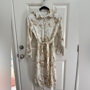 Little Lies Crinkle Dye Tie Waist Shirt Midi Dress Size Medium